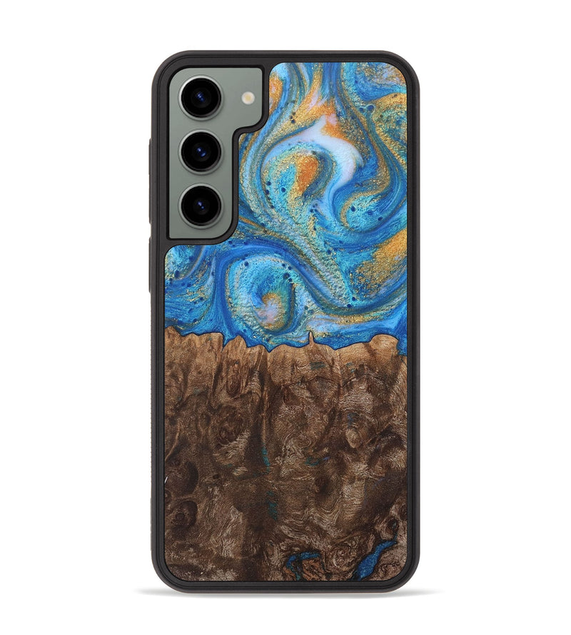 Galaxy S23 Plus Wood+Resin Phone Case - Crystal (Teal & Gold, 717633)