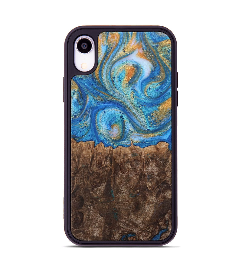 iPhone Xr Wood+Resin Phone Case - Crystal (Teal & Gold, 717633)