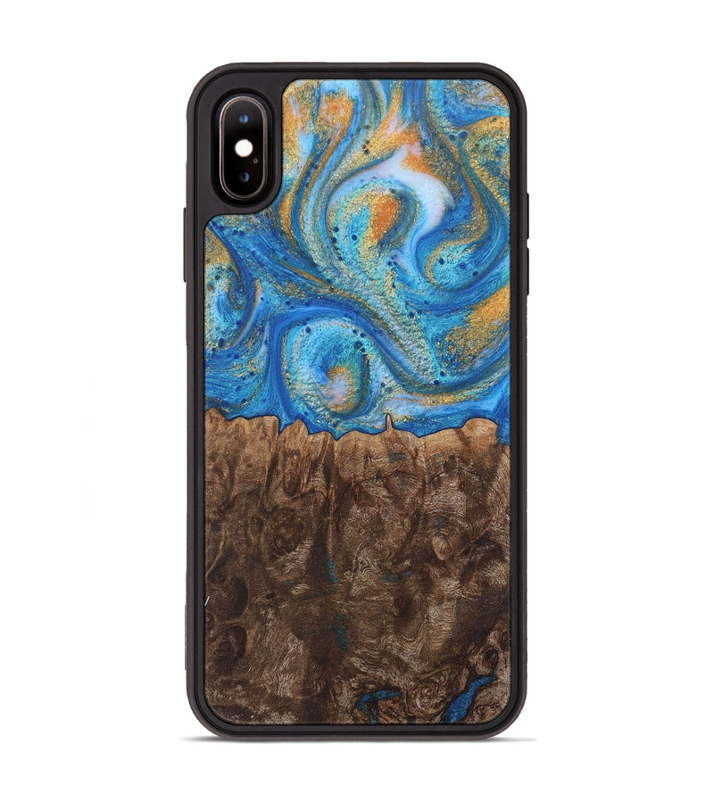 iPhone Xs Max Wood+Resin Phone Case - Crystal (Teal & Gold, 717633)