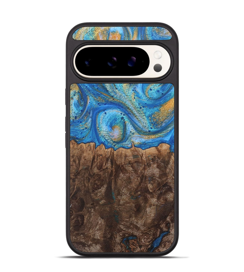 Pixel 9 Wood+Resin Phone Case - Crystal (Teal & Gold, 717633)