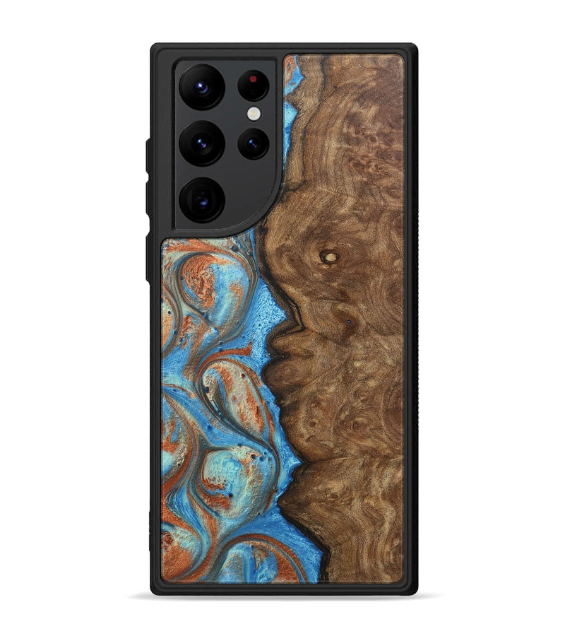 Galaxy S22 Ultra Wood+Resin Phone Case - Brianna (Teal & Gold, 717634)