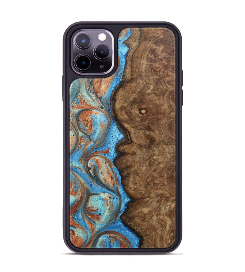 iPhone 11 Pro Max Wood+Resin Phone Case - Brianna (Teal & Gold, 717634)