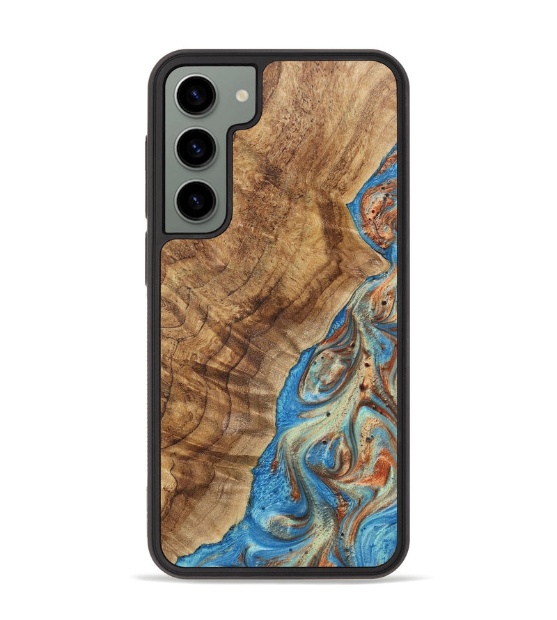 Galaxy S23 Plus Wood+Resin Phone Case - Felix (Teal & Gold, 717637)