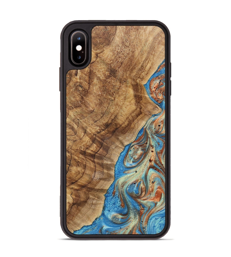 iPhone Xs Max Wood+Resin Phone Case - Felix (Teal & Gold, 717637)