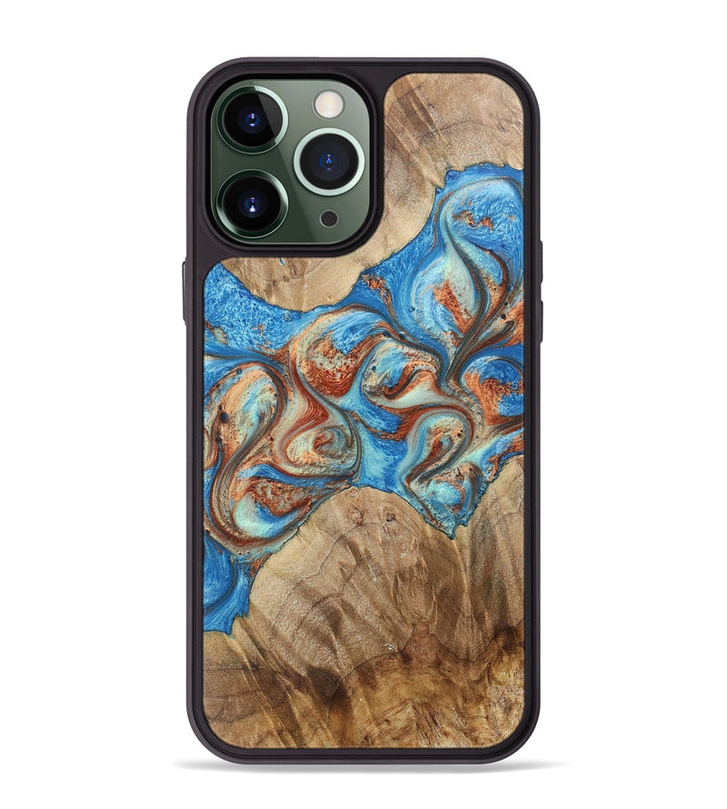 iPhone 13 Pro Max Wood+Resin Phone Case - Marshall (Teal & Gold, 717638)