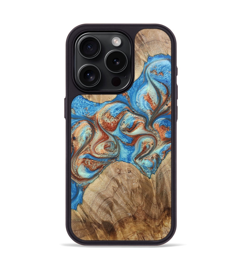 iPhone 15 Pro Wood+Resin Phone Case - Marshall (Teal & Gold, 717638)