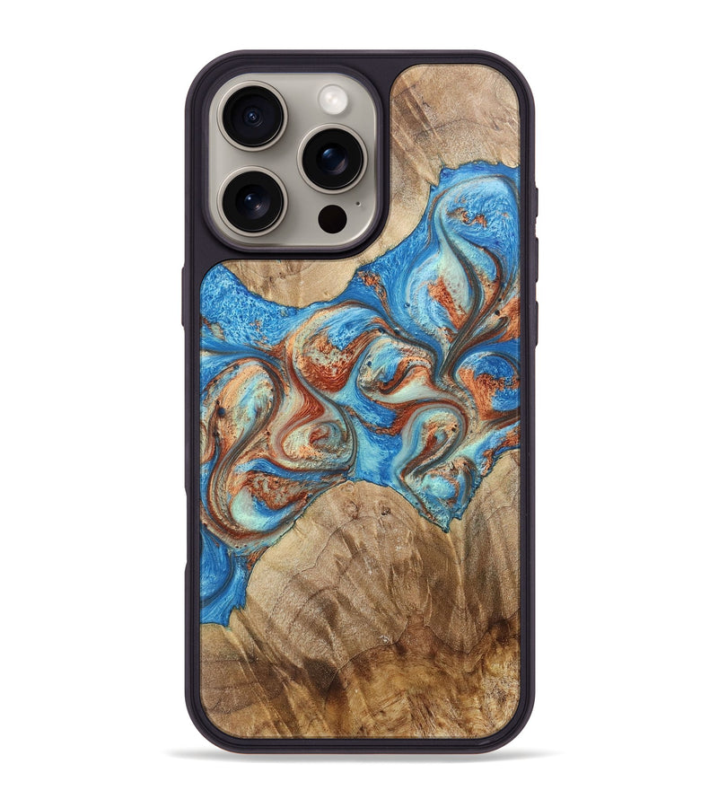 iPhone 16 Pro Max Wood+Resin Phone Case - Marshall (Teal & Gold, 717638)