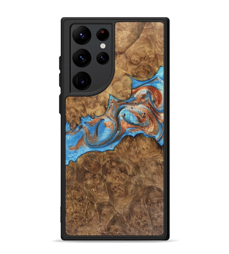 Galaxy S22 Ultra Wood+Resin Phone Case - Reign (Teal & Gold, 717639)