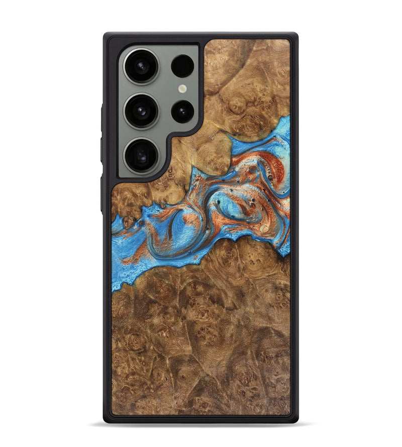 Galaxy S24 Ultra Wood+Resin Phone Case - Reign (Teal & Gold, 717639)