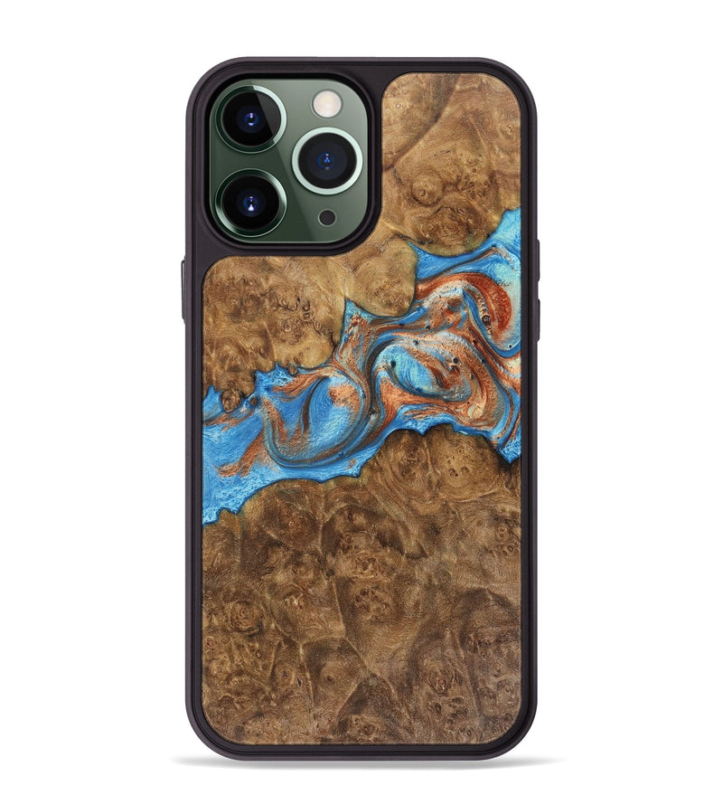 iPhone 13 Pro Max Wood+Resin Phone Case - Reign (Teal & Gold, 717639)