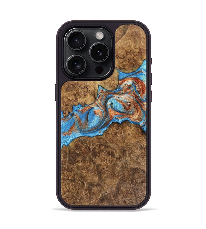 iPhone 15 Pro Wood+Resin Phone Case - Reign (Teal & Gold, 717639)