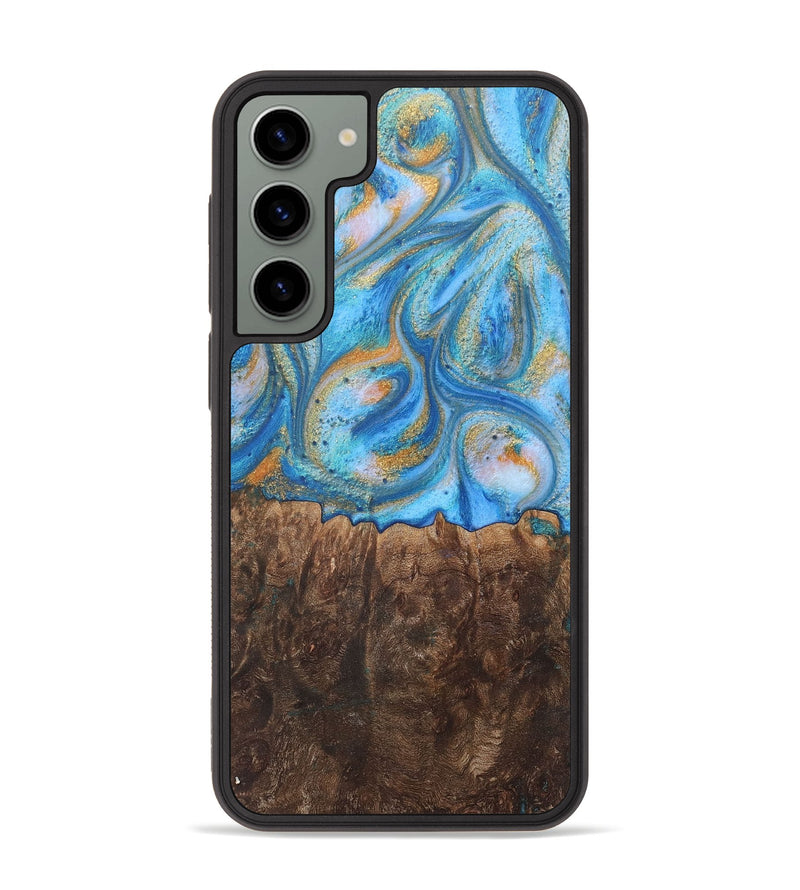 Galaxy S23 Plus Wood+Resin Phone Case - Aspen (Teal & Gold, 717641)