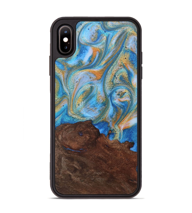 iPhone Xs Max Wood+Resin Phone Case - Sullivan (Teal & Gold, 717643)