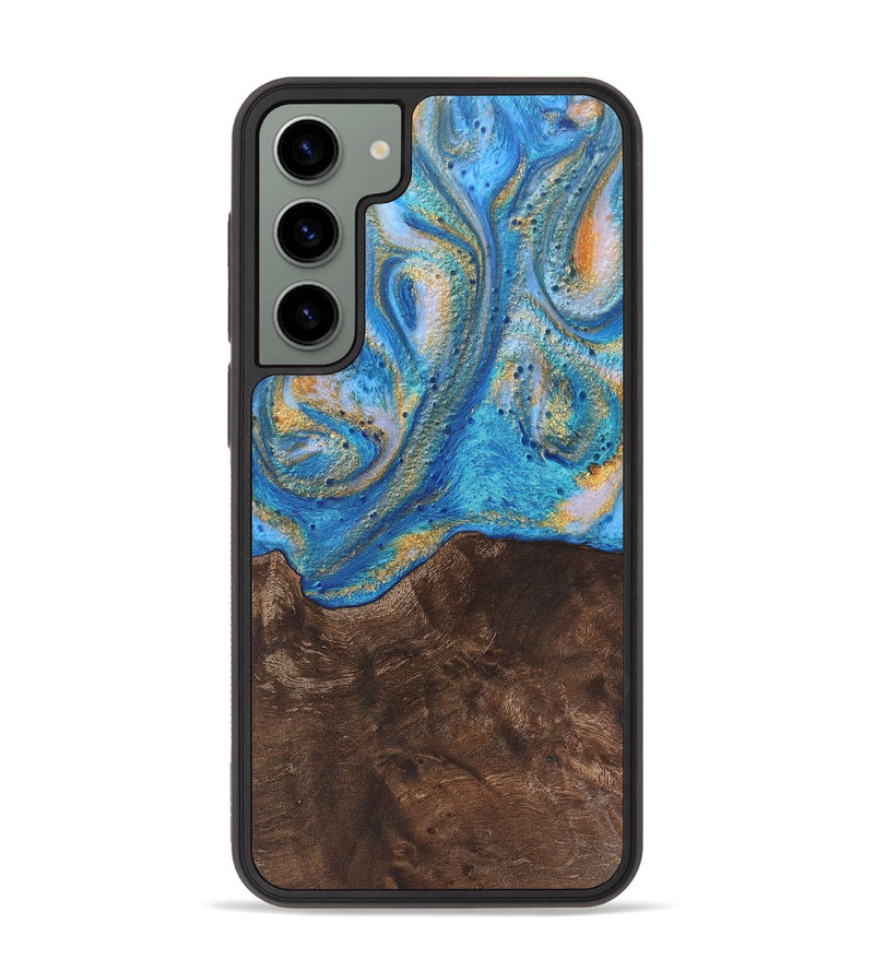 Galaxy S23 Plus Wood+Resin Phone Case - Joy (Teal & Gold, 717644)