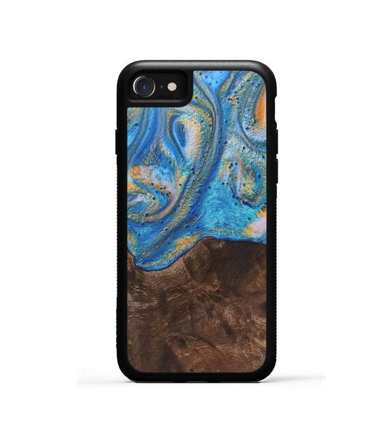 iPhone SE Wood+Resin Phone Case - Joy (Teal & Gold, 717644)