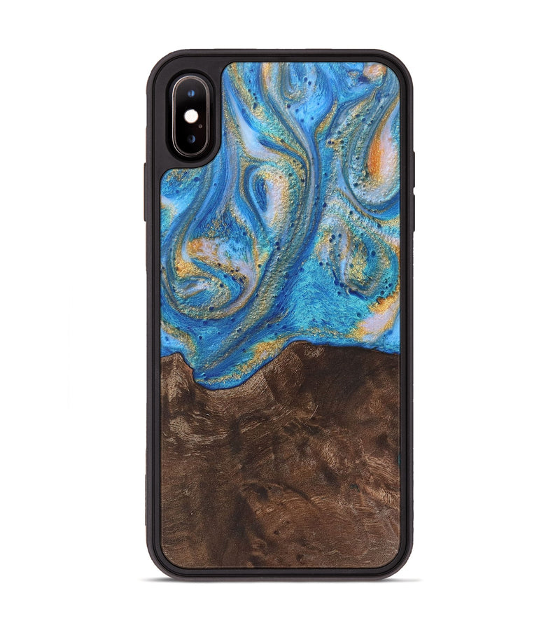 iPhone Xs Max Wood+Resin Phone Case - Joy (Teal & Gold, 717644)