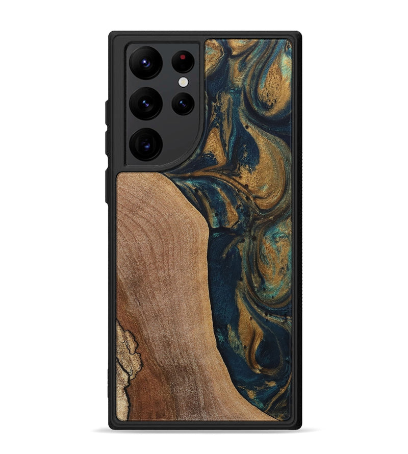 Galaxy S22 Ultra Wood+Resin Phone Case - Kairo (Teal & Gold, 717645)