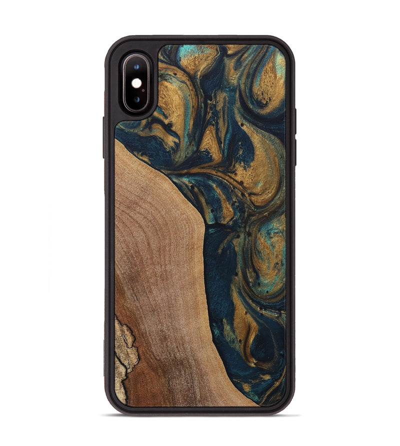 iPhone Xs Max Wood+Resin Phone Case - Kairo (Teal & Gold, 717645)