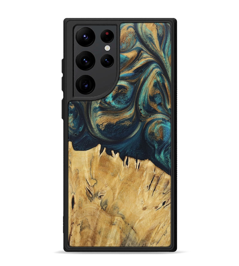 Galaxy S22 Ultra Wood+Resin Phone Case - Madilyn (Teal & Gold, 717647)