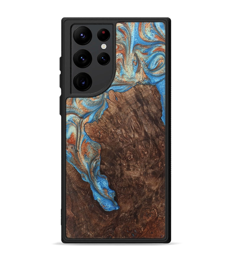 Galaxy S22 Ultra Wood+Resin Phone Case - Darrell (Teal & Gold, 717650)