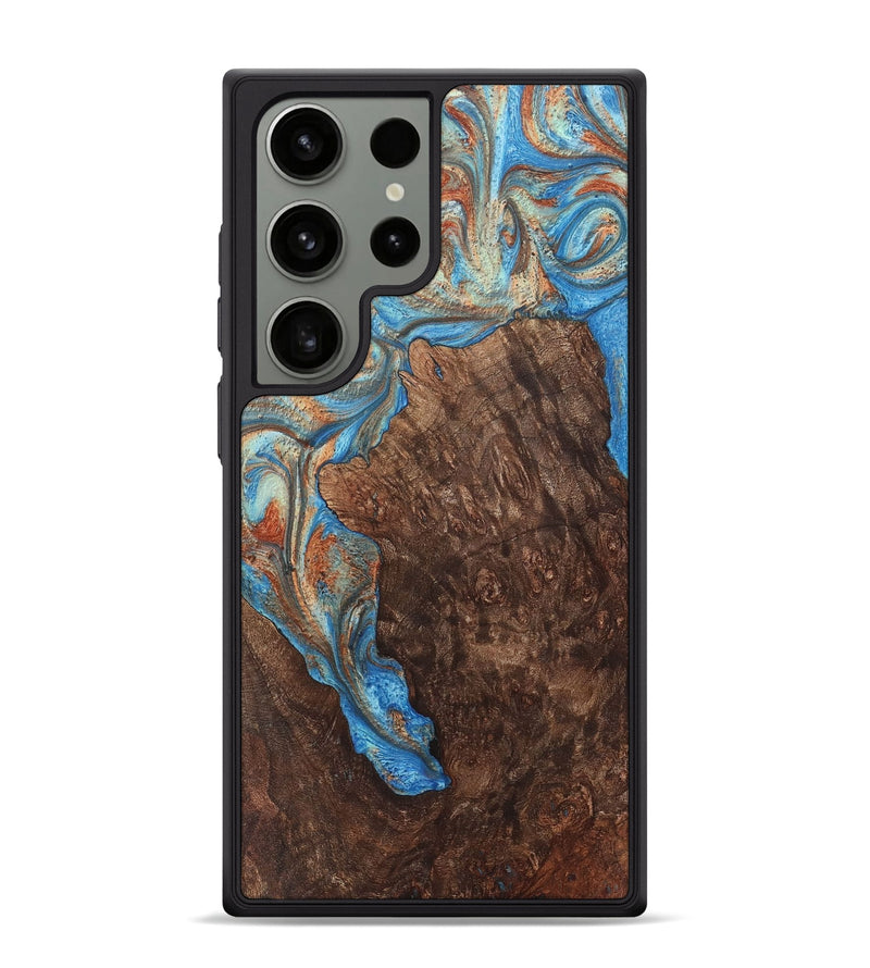 Galaxy S24 Ultra Wood+Resin Phone Case - Darrell (Teal & Gold, 717650)