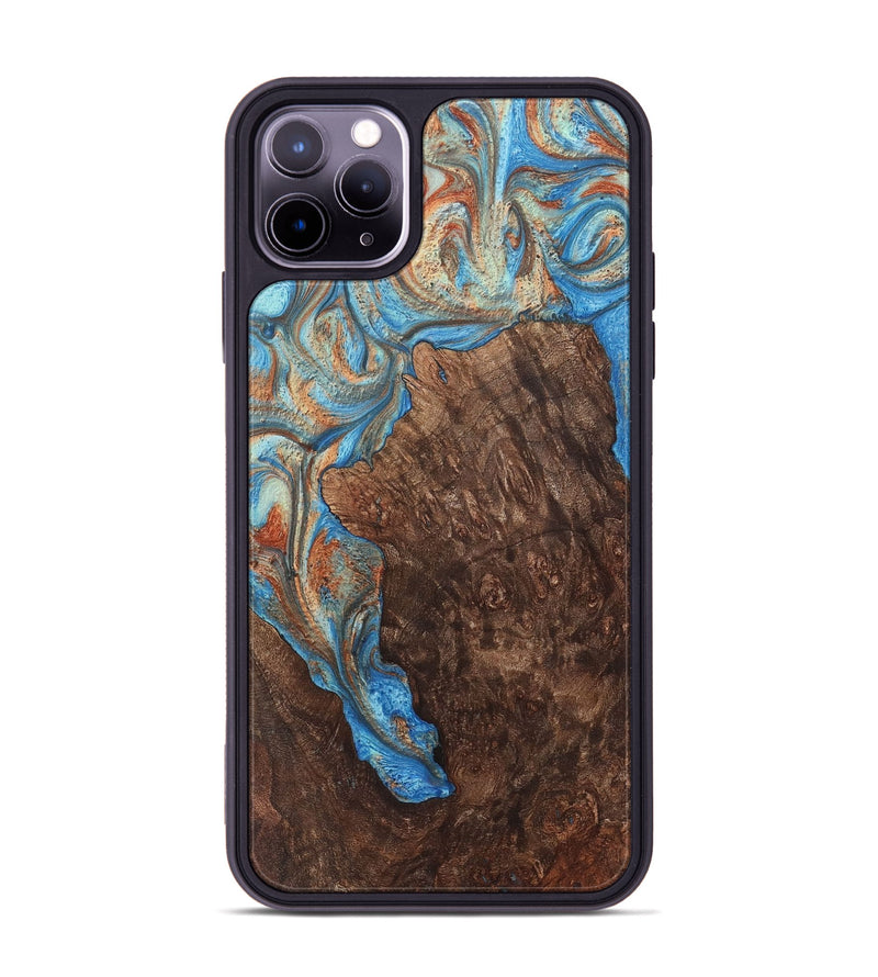 iPhone 11 Pro Max Wood+Resin Phone Case - Darrell (Teal & Gold, 717650)