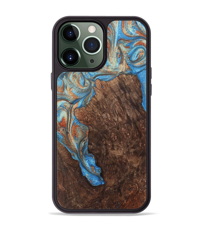 iPhone 13 Pro Max Wood+Resin Phone Case - Darrell (Teal & Gold, 717650)