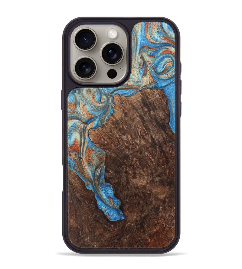 iPhone 16 Pro Max Wood+Resin Phone Case - Darrell (Teal & Gold, 717650)