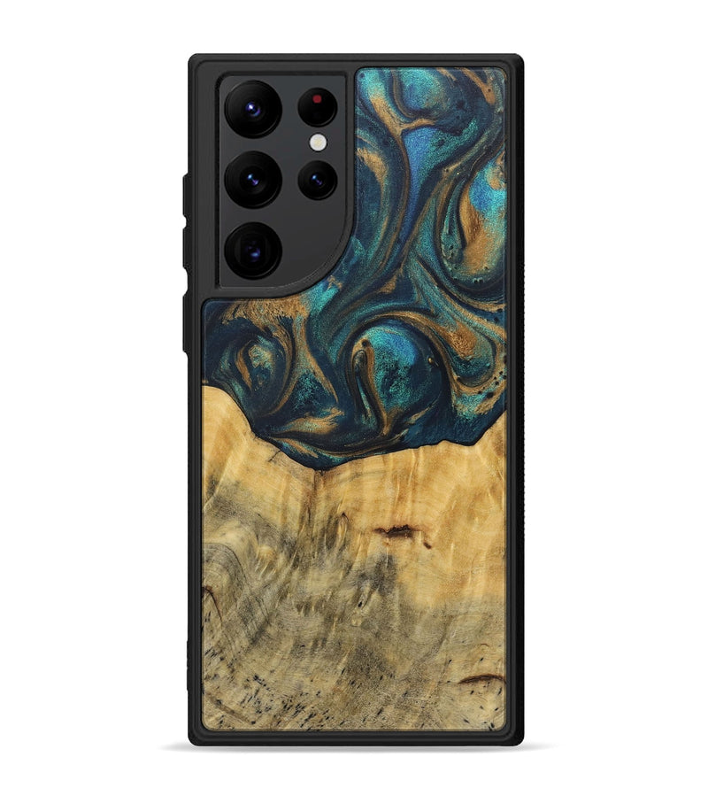 Galaxy S22 Ultra Wood+Resin Phone Case - Rocky (Teal & Gold, 717654)