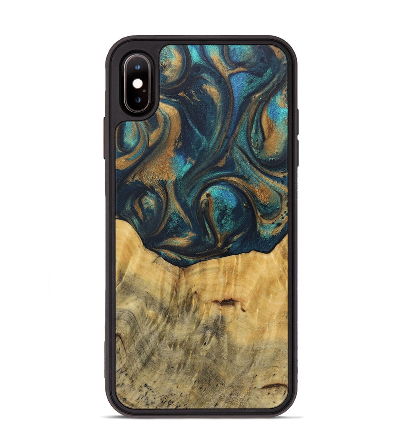 iPhone Xs Max Wood+Resin Phone Case - Rocky (Teal & Gold, 717654)