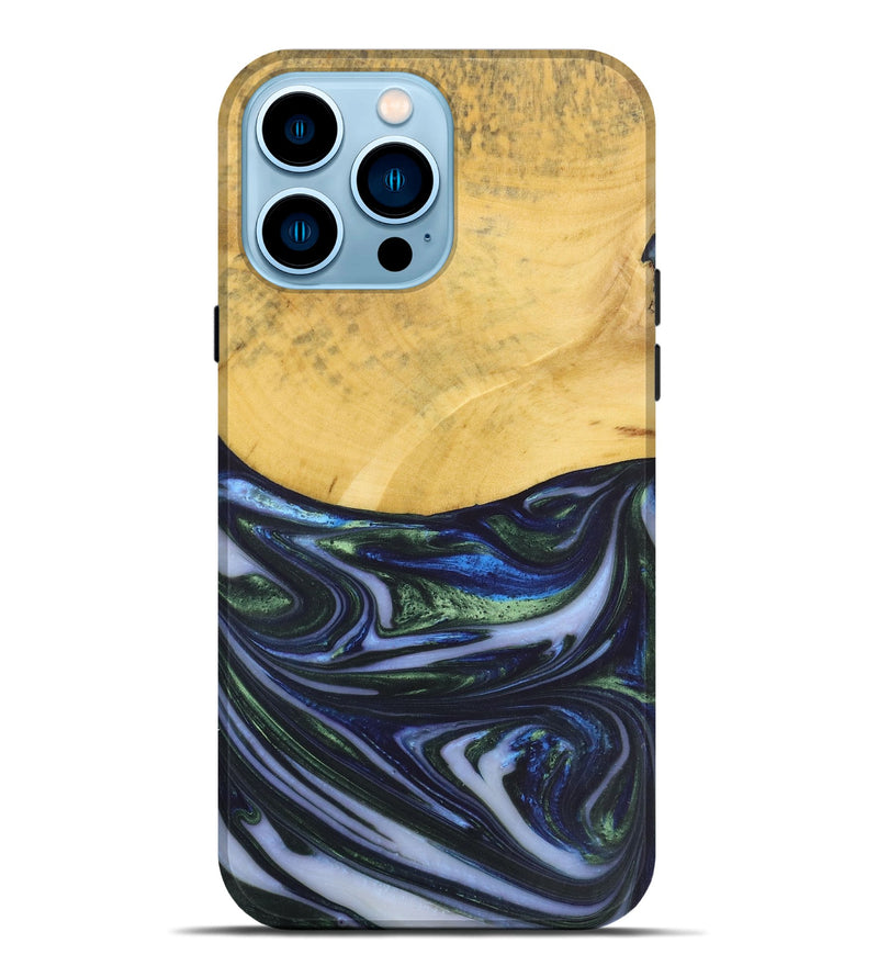 iPhone 14 Pro Max Wood+Resin Live Edge Phone Case - Sylvester (Green, 717662)