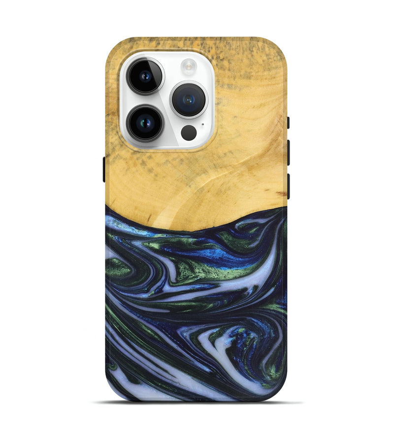 iPhone 15 Pro Wood+Resin Live Edge Phone Case - Sylvester (Green, 717662)