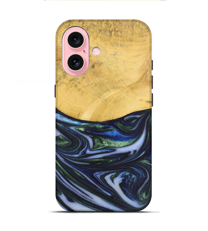 iPhone 16 Wood+Resin Live Edge Phone Case - Sylvester (Green, 717662)