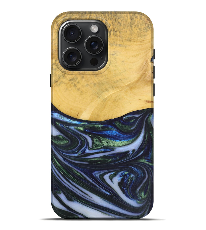 iPhone 16 Pro Max Wood+Resin Live Edge Phone Case - Sylvester (Green, 717662)