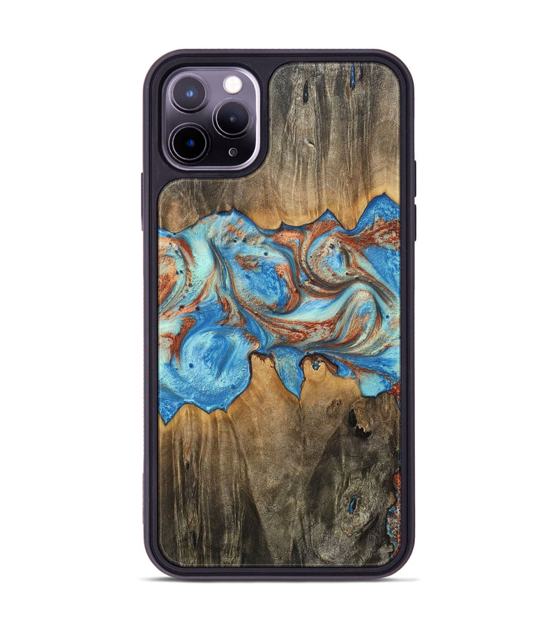 iPhone 11 Pro Max Wood+Resin Phone Case - Charlene (Teal & Gold, 717665)