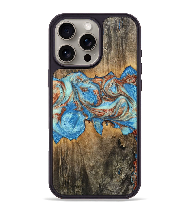 iPhone 16 Pro Max Wood+Resin Phone Case - Charlene (Teal & Gold, 717665)