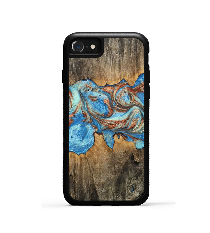 iPhone SE Wood+Resin Phone Case - Charlene (Teal & Gold, 717665)