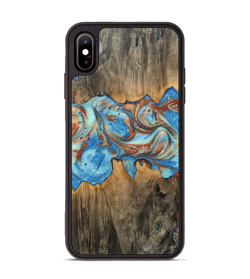 iPhone Xs Max Wood+Resin Phone Case - Charlene (Teal & Gold, 717665)