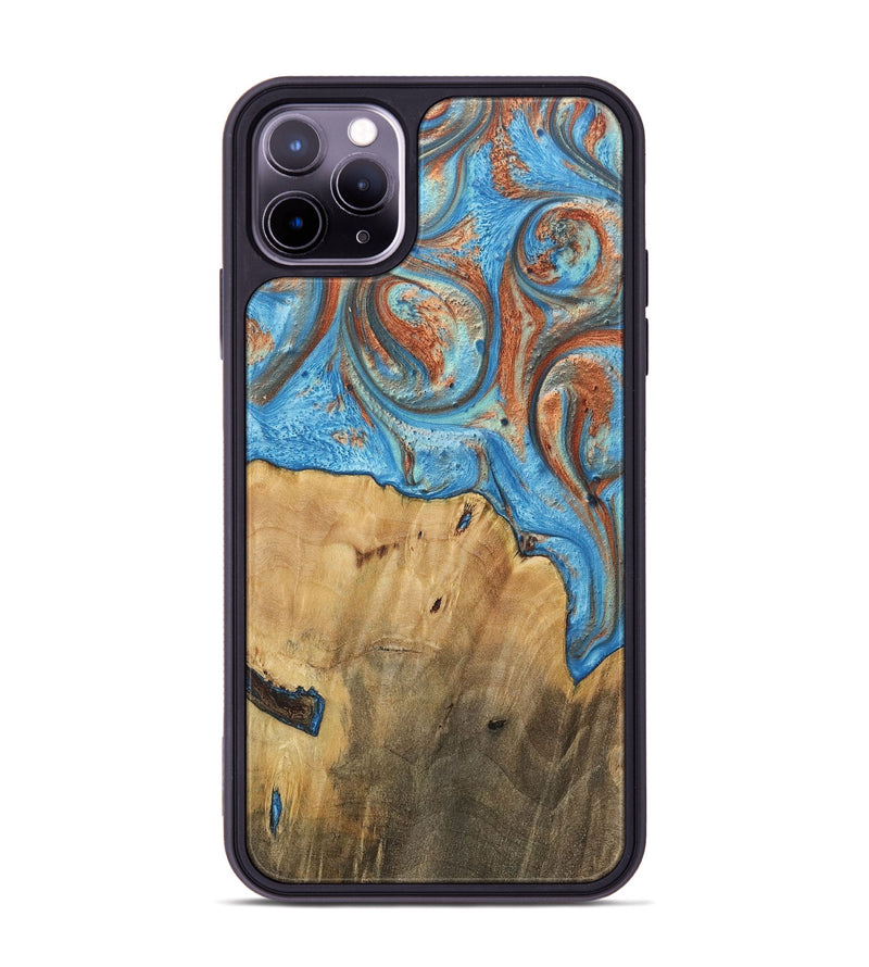 iPhone 11 Pro Max Wood+Resin Phone Case - Carlos (Teal & Gold, 717666)