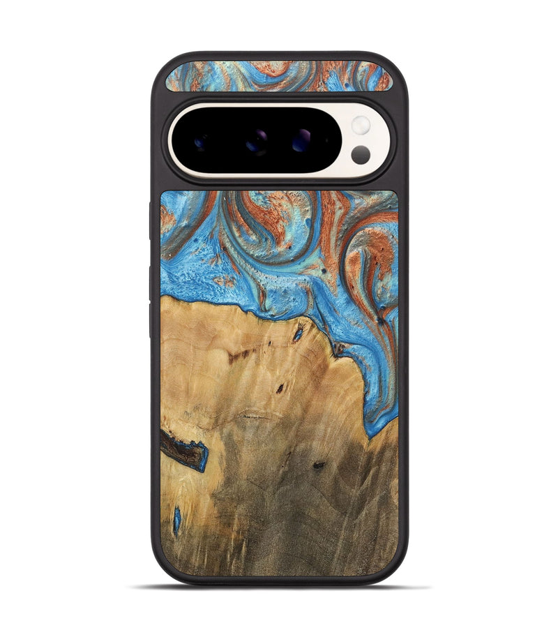 Pixel 9 Wood+Resin Phone Case - Carlos (Teal & Gold, 717666)