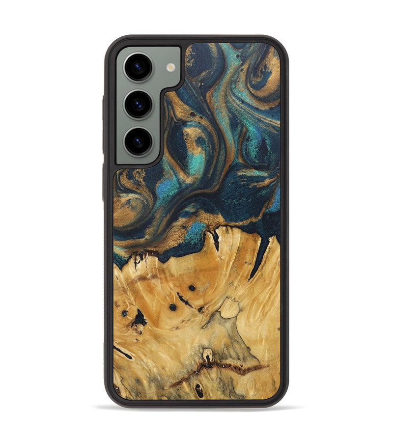 Galaxy S23 Plus Wood+Resin Phone Case - Flora (Teal & Gold, 717667)