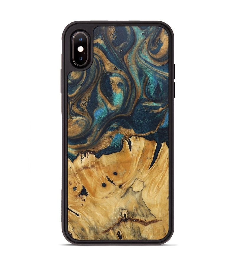 iPhone Xs Max Wood+Resin Phone Case - Flora (Teal & Gold, 717667)