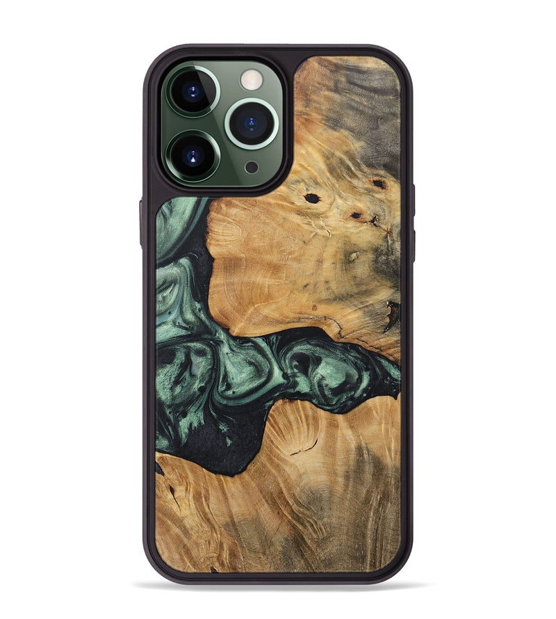 iPhone 13 Pro Max Wood+Resin Phone Case - Essie (Green, 717720)