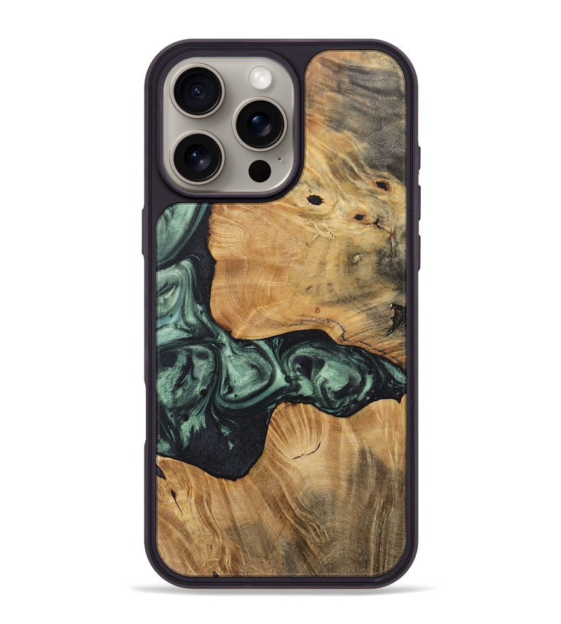 iPhone 16 Pro Max Wood+Resin Phone Case - Essie (Green, 717720)