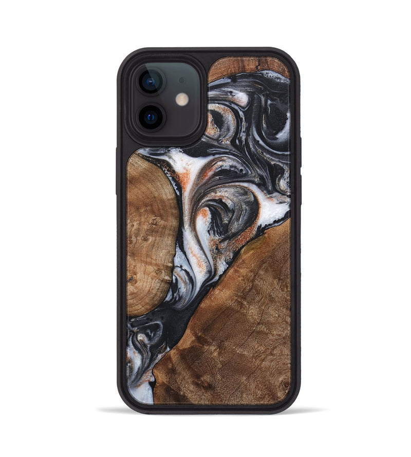 iPhone 12 Wood+Resin Phone Case - Sophia (Pure Black, 717797)