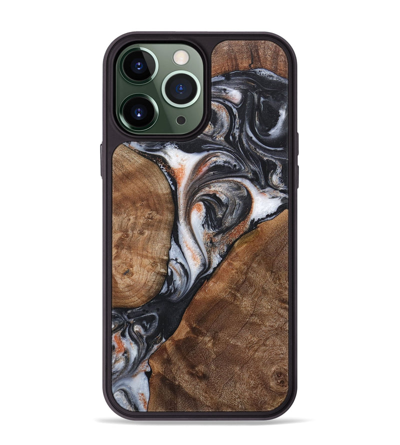 iPhone 13 Pro Max Wood+Resin Phone Case - Sophia (Pure Black, 717797)