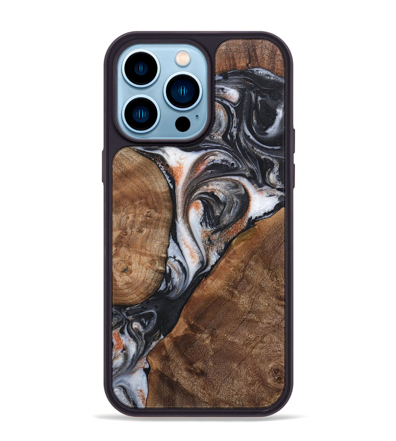 iPhone 14 Pro Max Wood+Resin Phone Case - Sophia (Pure Black, 717797)