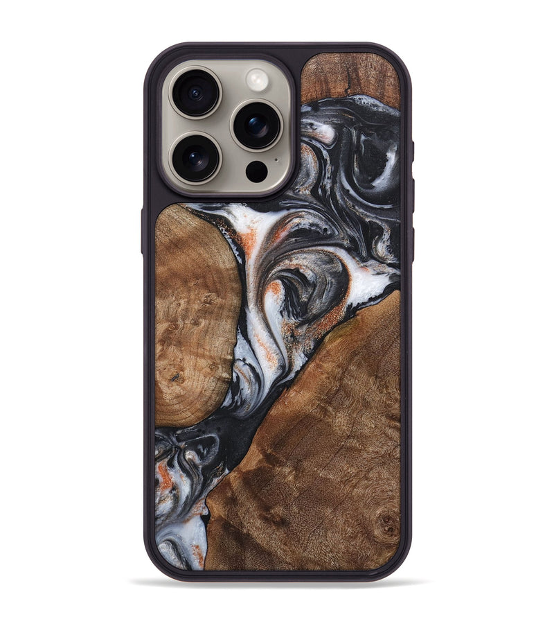 iPhone 15 Pro Max Wood+Resin Phone Case - Sophia (Pure Black, 717797)