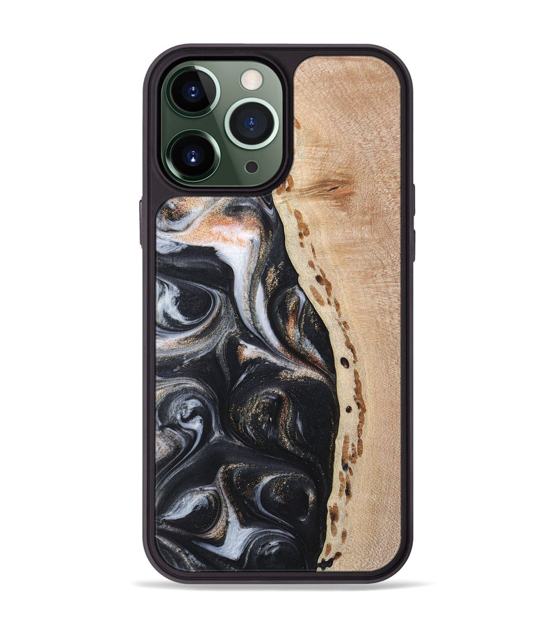 iPhone 13 Pro Max Wood+Resin Phone Case - Melba (Pure Black, 717798)