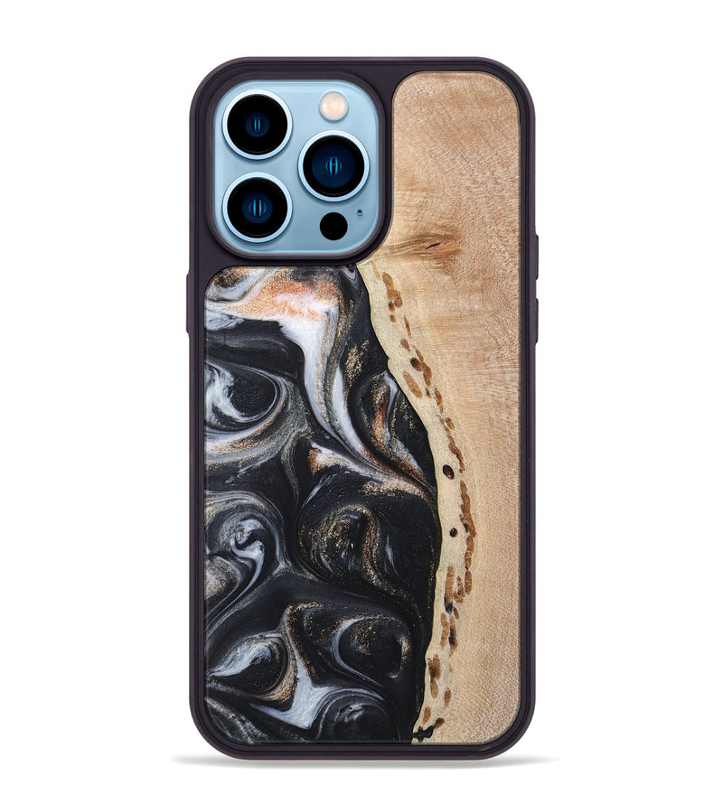 iPhone 14 Pro Max Wood+Resin Phone Case - Melba (Pure Black, 717798)